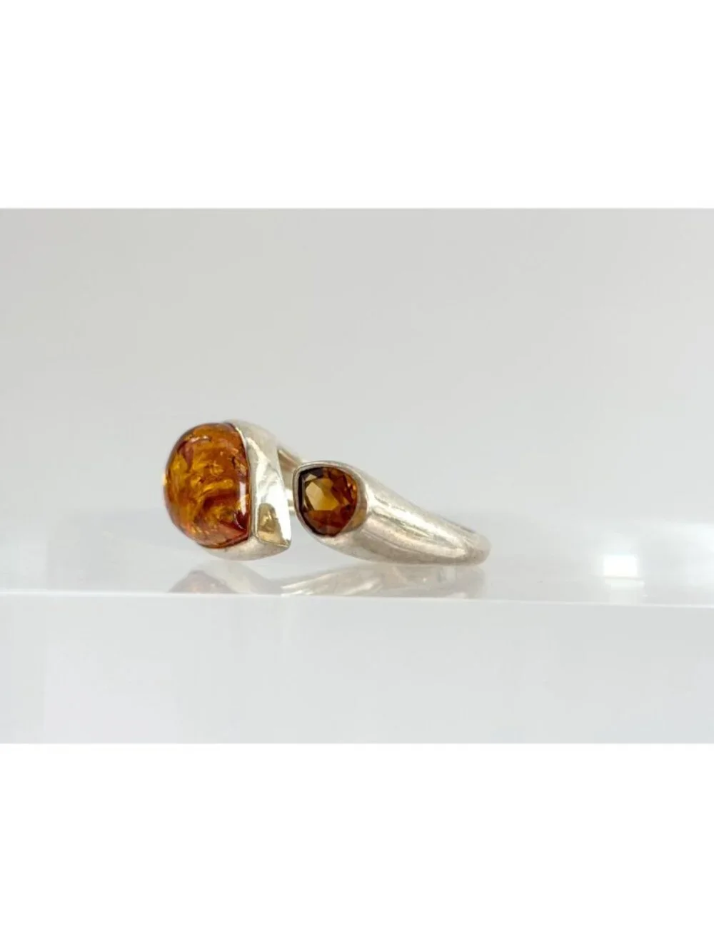 Modernist Baltic Amber Citrine Open Shank Sterling Silver 925 Vintage Ring sz 8